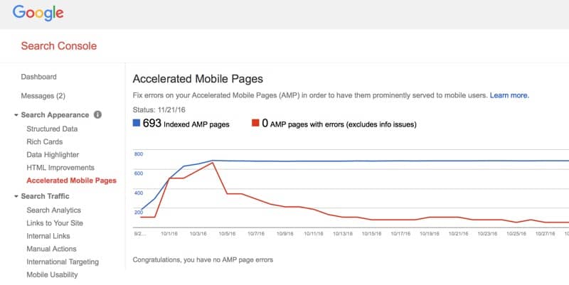 AMP Errors Report in Google Search Console