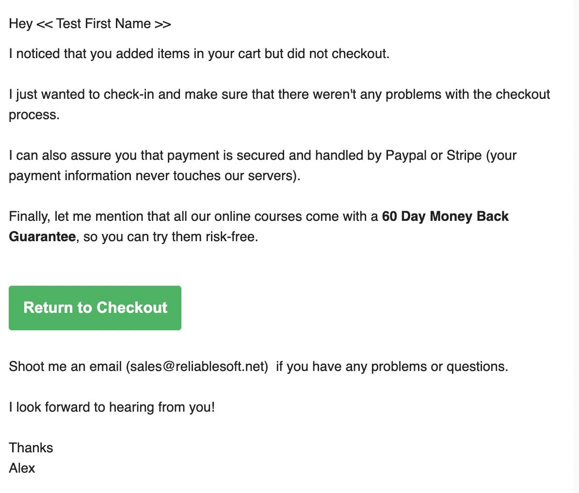 Example of cart abandonment retargeting email.