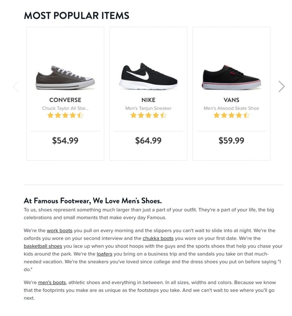 text content on category pages