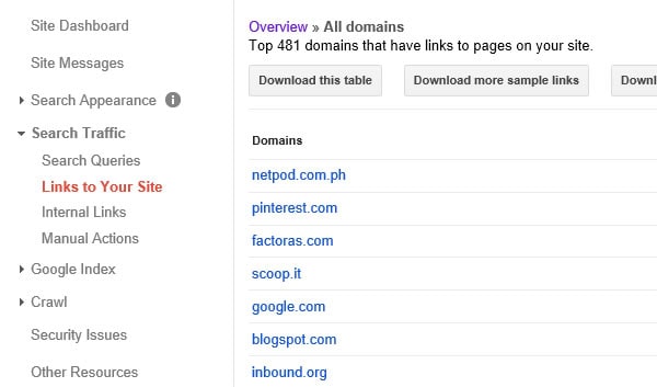 incoming links