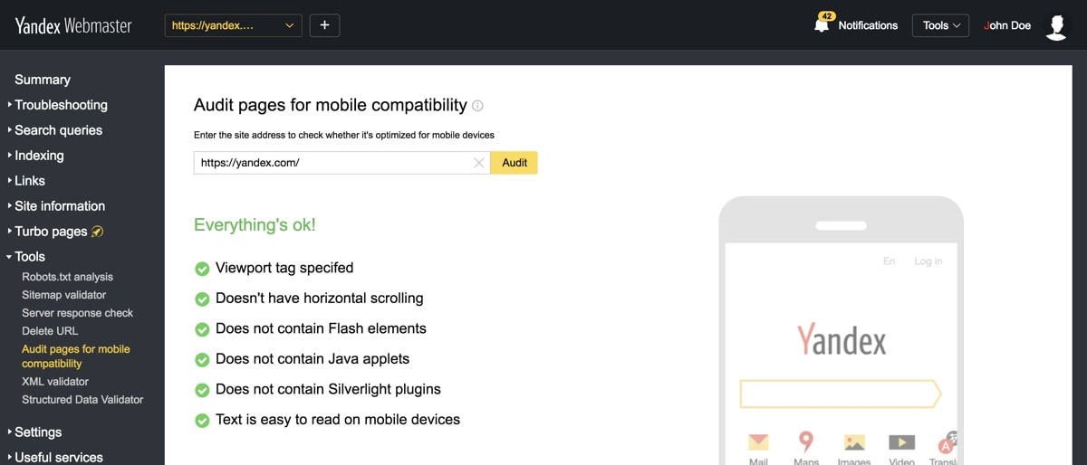 Yandex Webmaster Tools