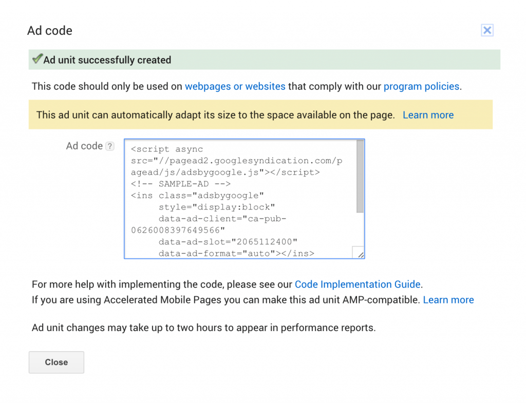 create new adsense unit