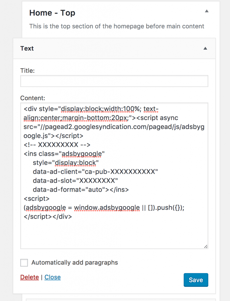 add adsense to widget, wordpress