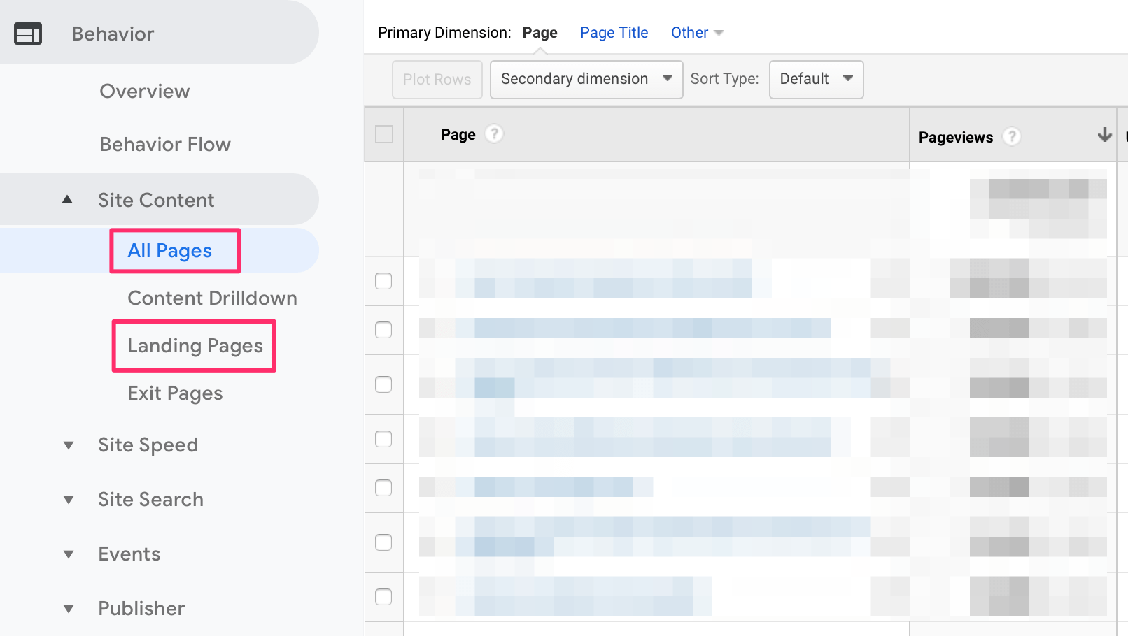 All Pages and Landing Page Report