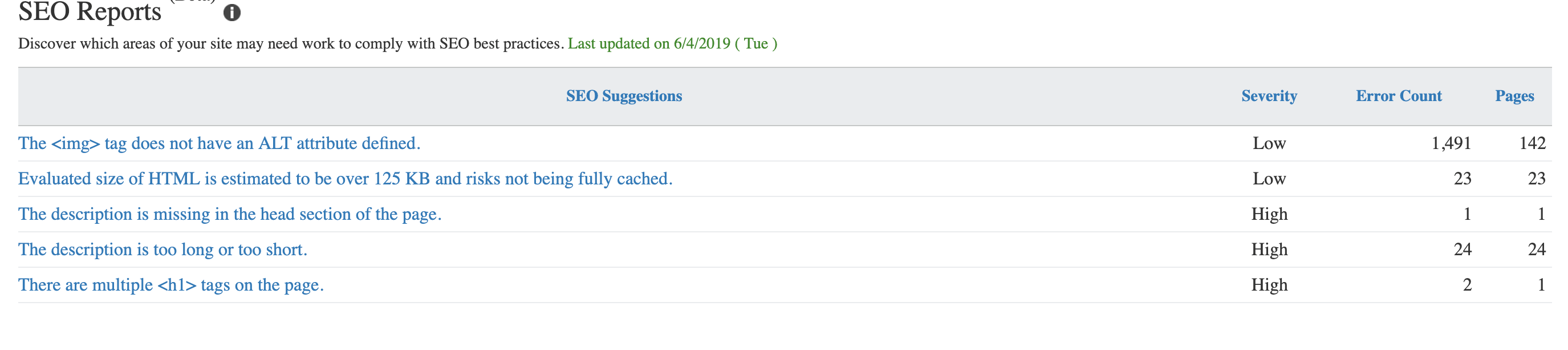 Bing SEO Reports