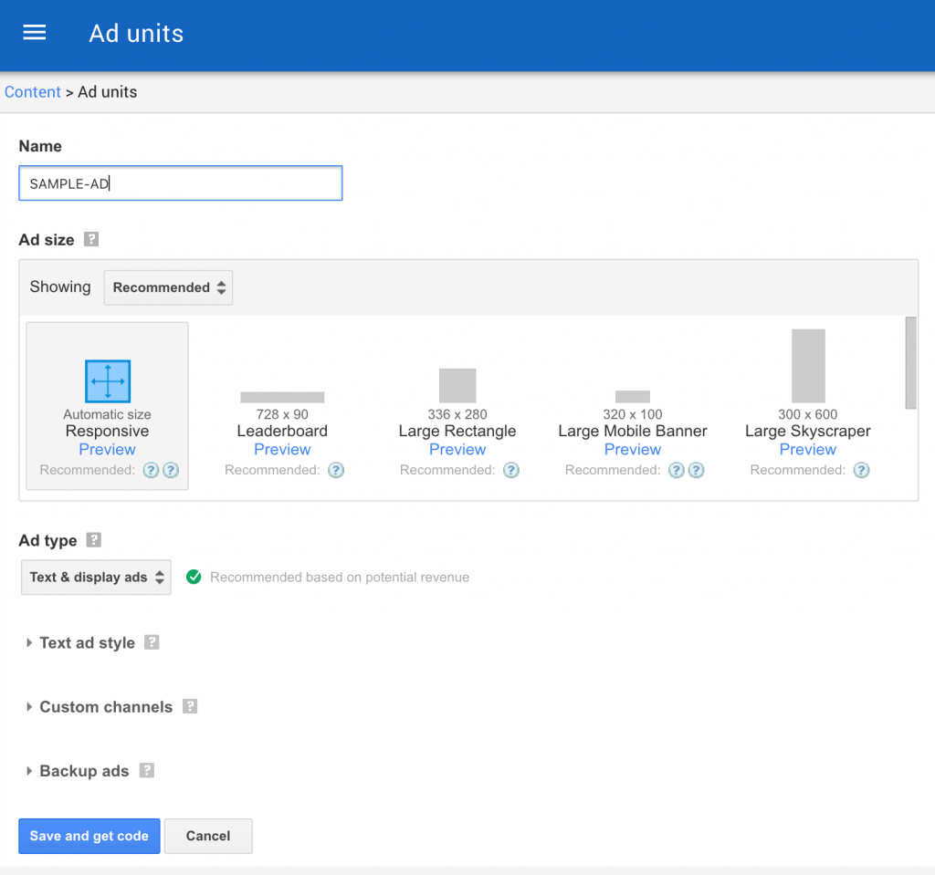 get adsense code