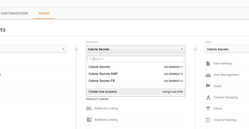Create New Property in Google Analytics