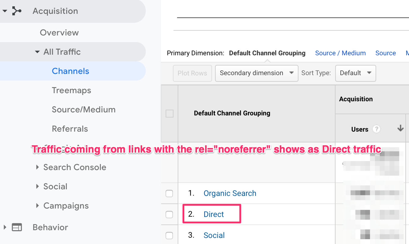 rel=noreferrer in Google Analytics