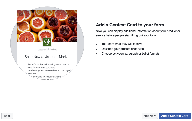 Facebook Lead Ads Context Card