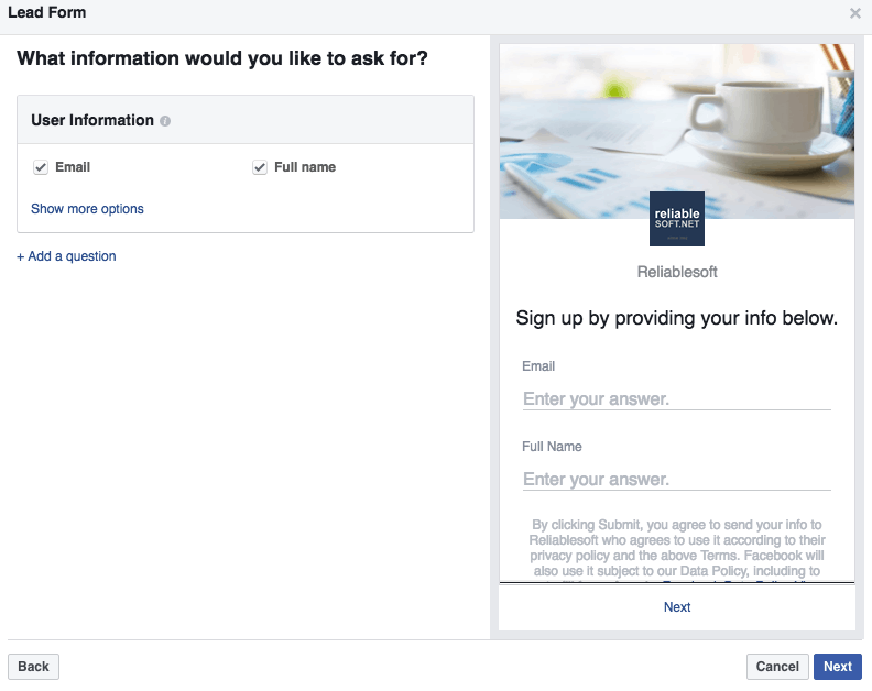 Facebook Lead Ads Settings