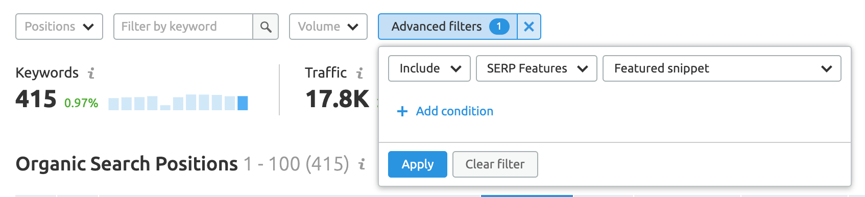 Tracking Featured Snippets with SEMRUSH