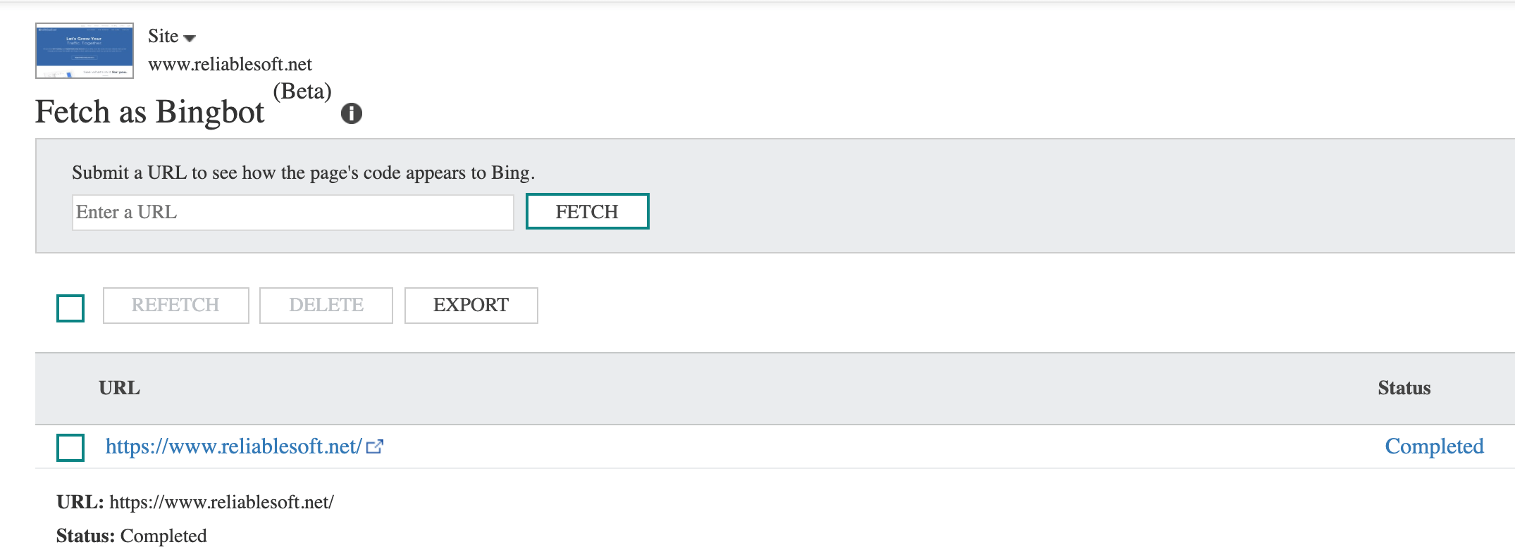 Fetch as BingBot Tool