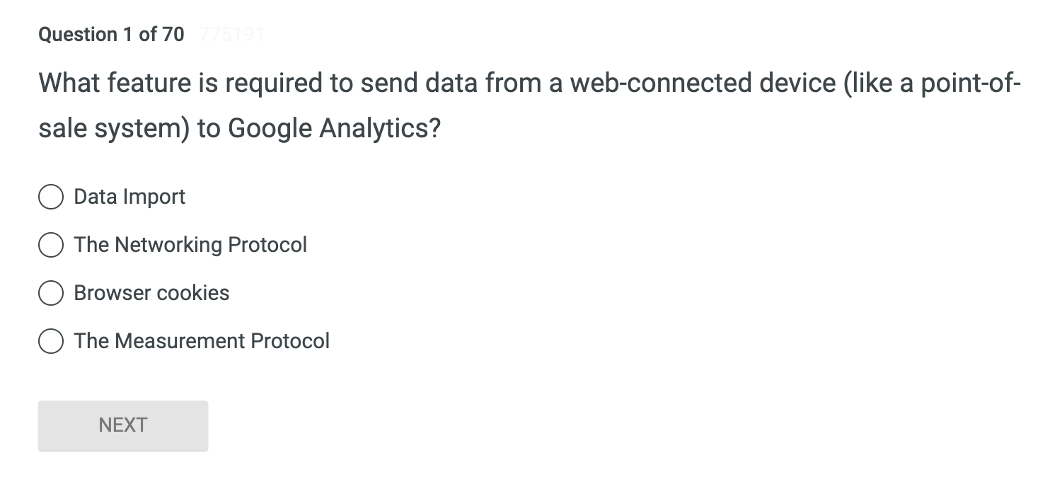 Google Analytics Exam - Sample Question