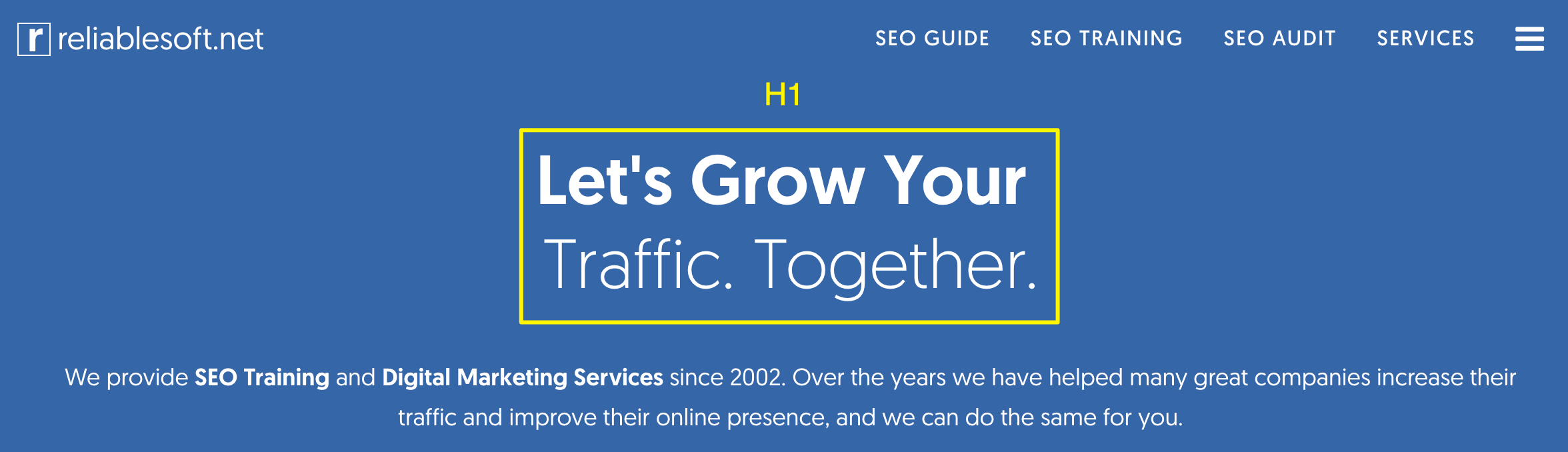Example of Optimized Homepage H1 Tag