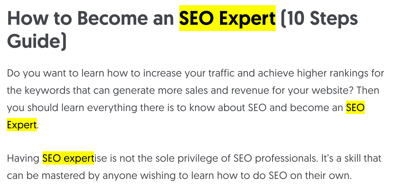 Keywords in opening paragraph