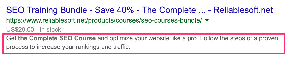 Landing Page Meta Description Example