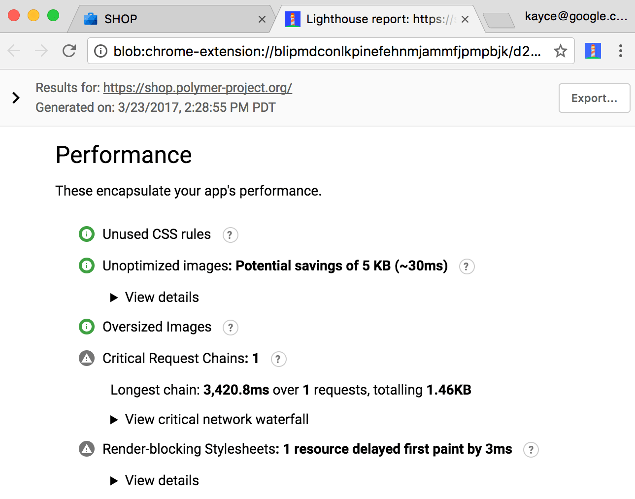 Google Lighthouse Report