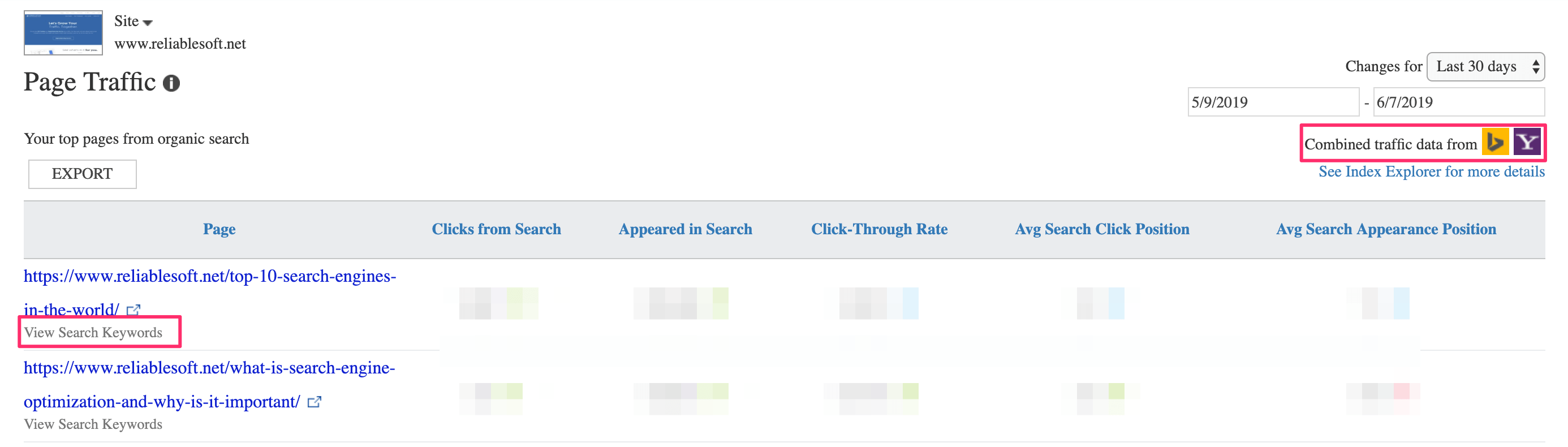 Bing Page Traffic Report