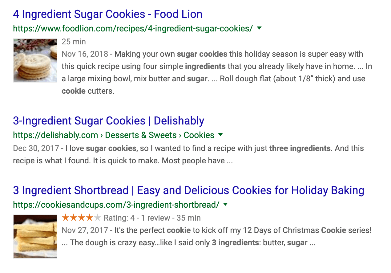 Websites with Rich Cards in Google Search Results