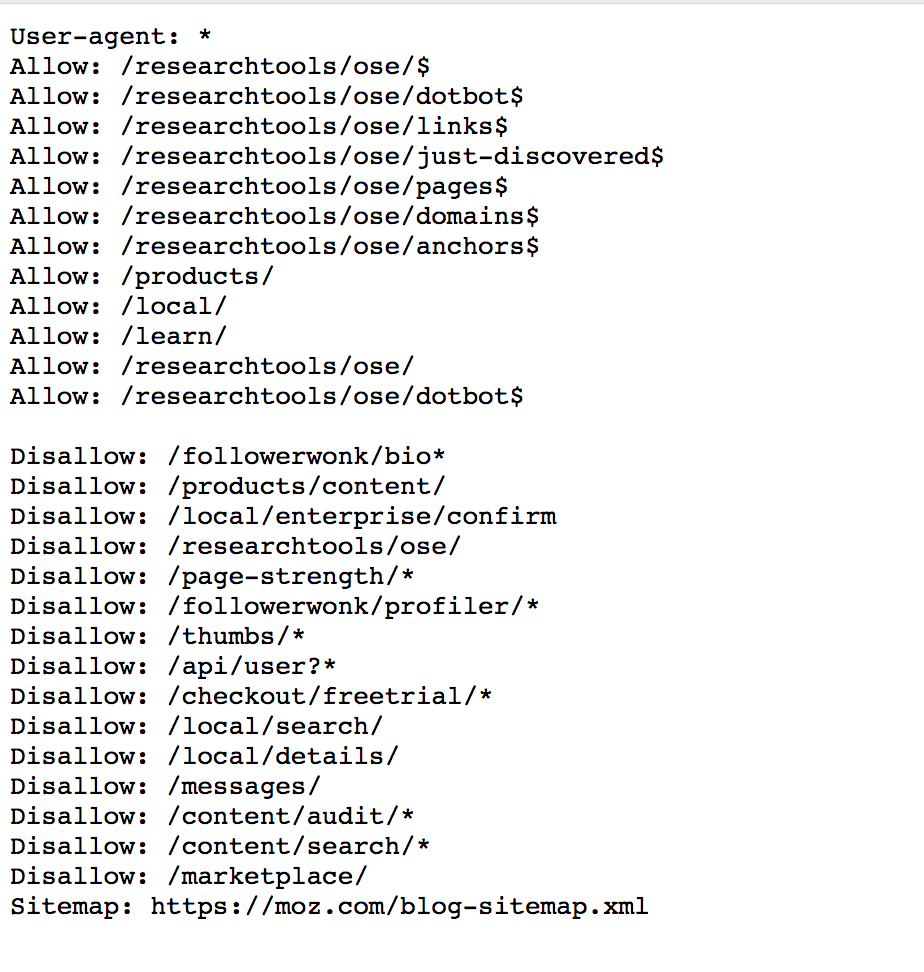 Example of a robots.txt file