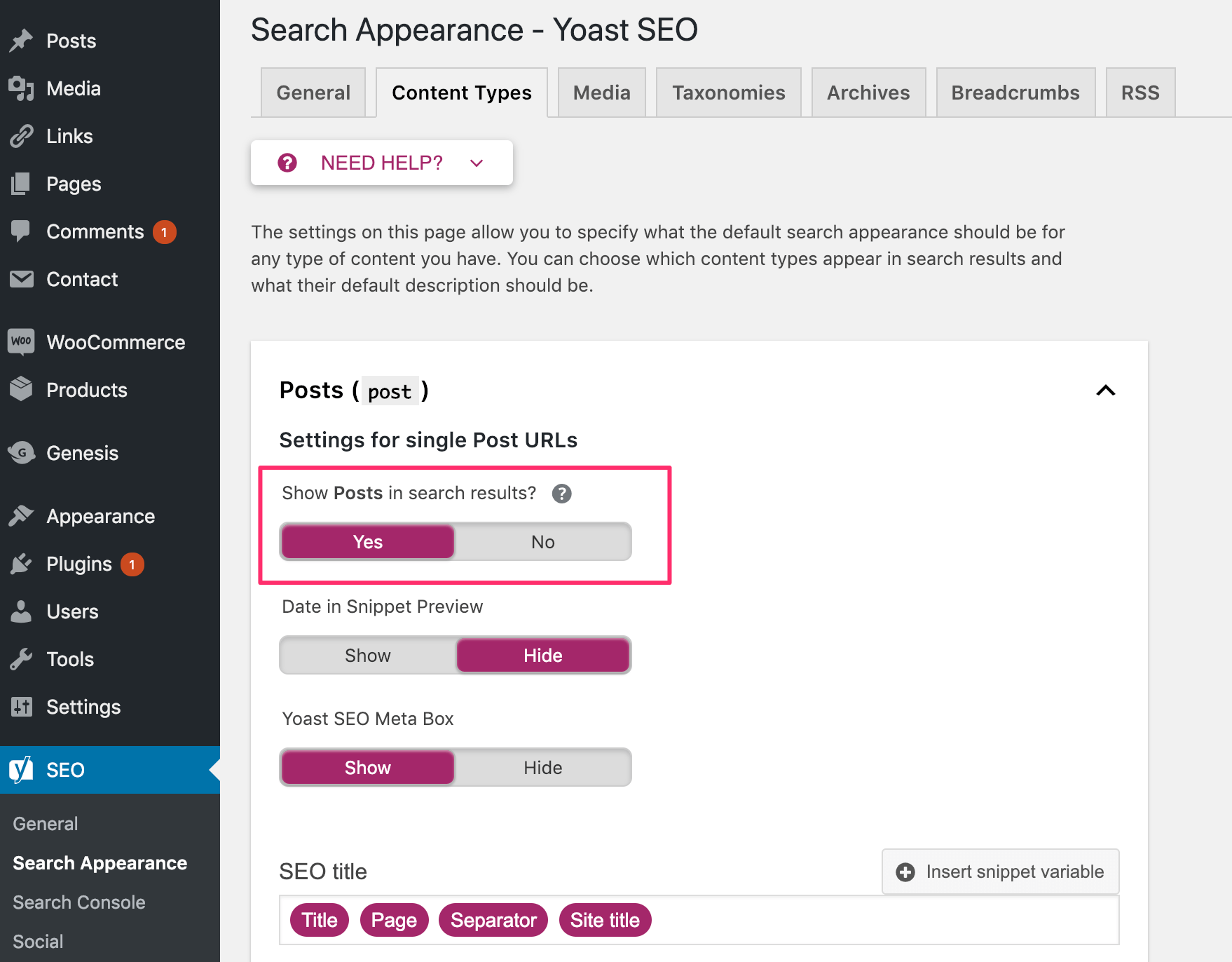 Search Appearance Settings