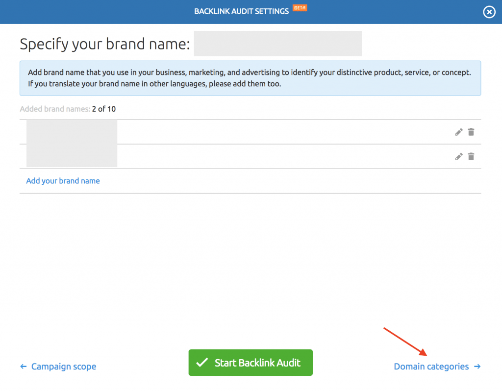 semrush brandname settings