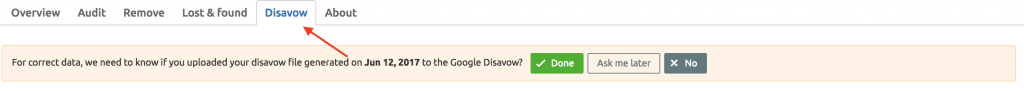 semrush disavow tab