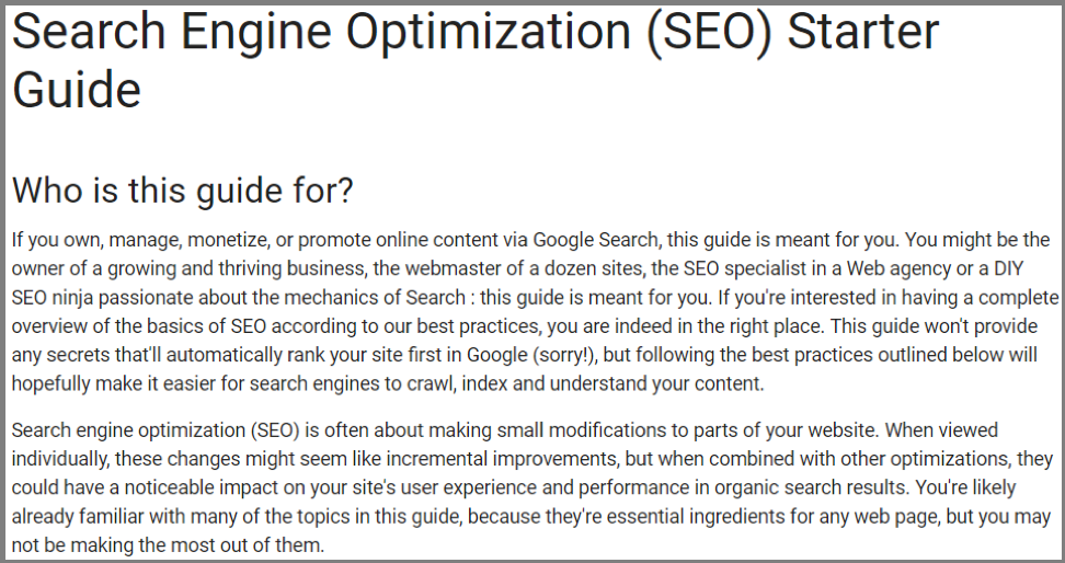 SEO Starter Guide by Google