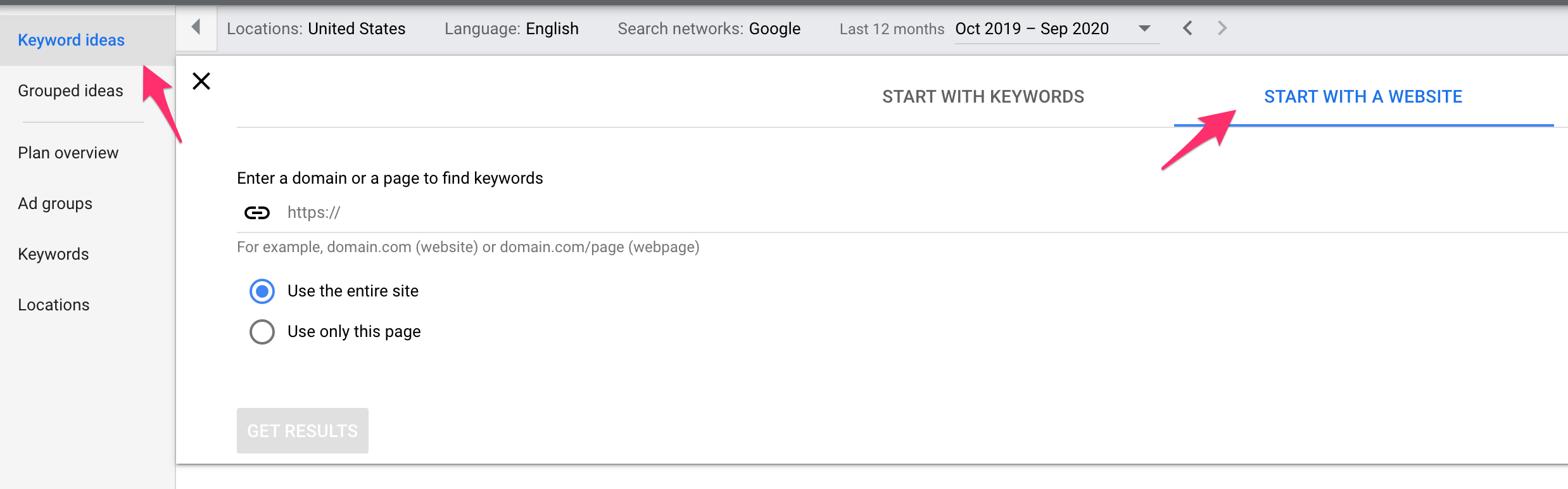 "Start with a Website" Tool