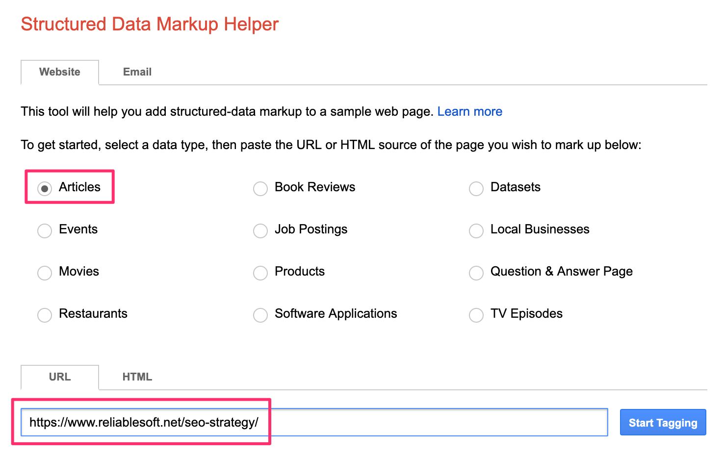 Google Structured Data Markup Helper Tool