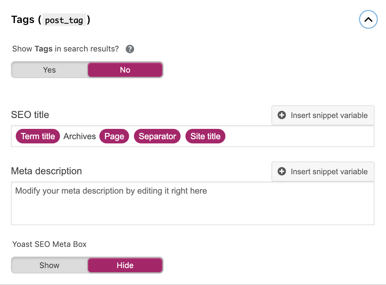 Tag SEO Settings in Yoast SEO