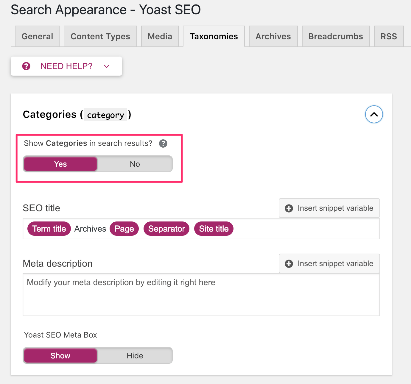 Taxonomies in XML Sitemap