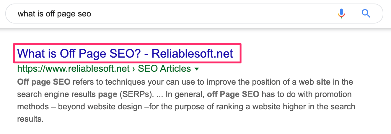 Title in Google Search Results