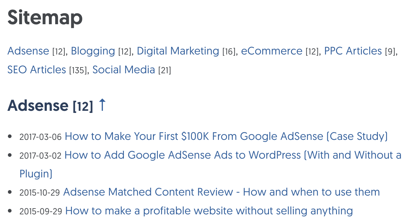 User HTML Sitemap Example