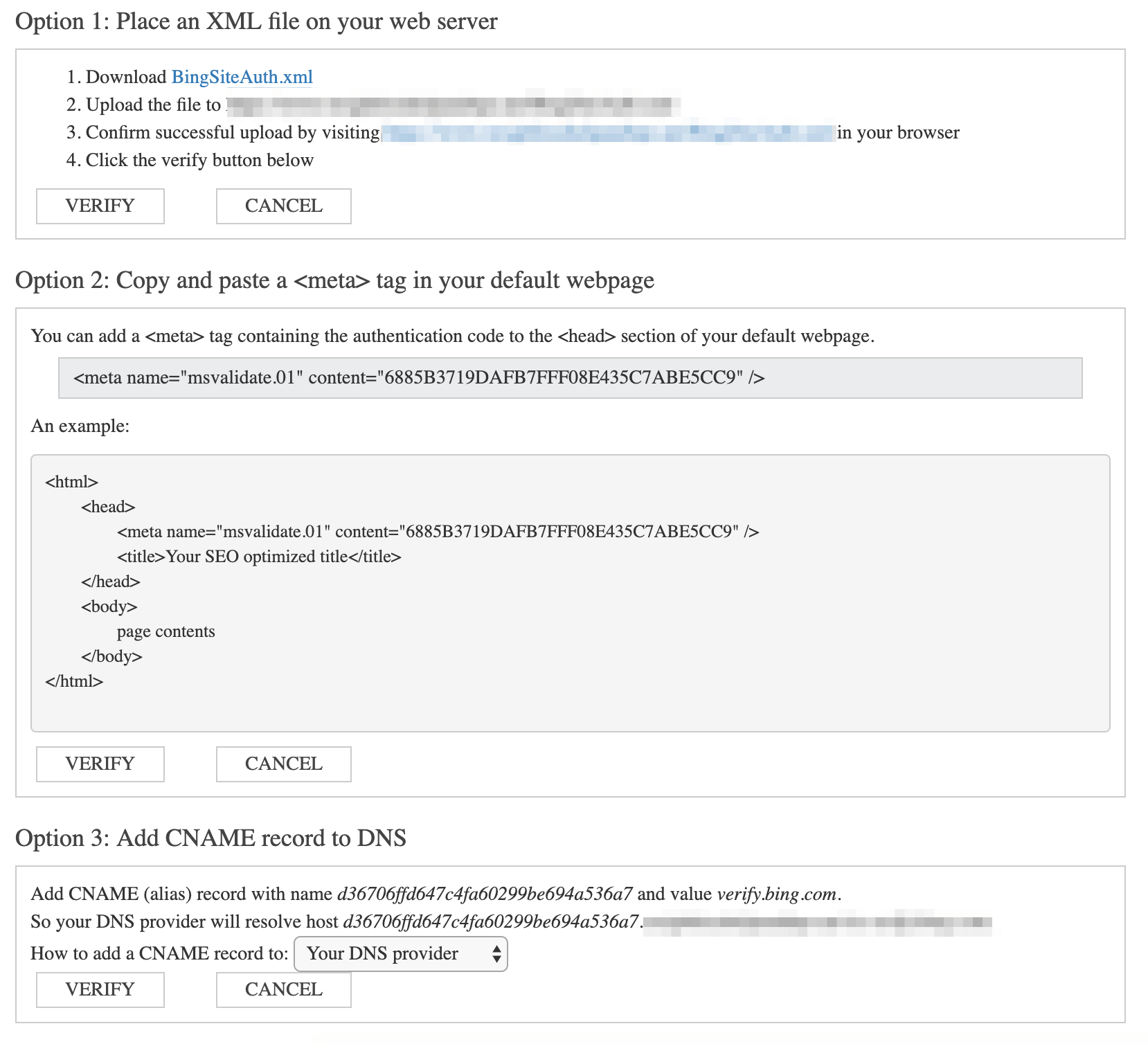 Verify Website with Bing