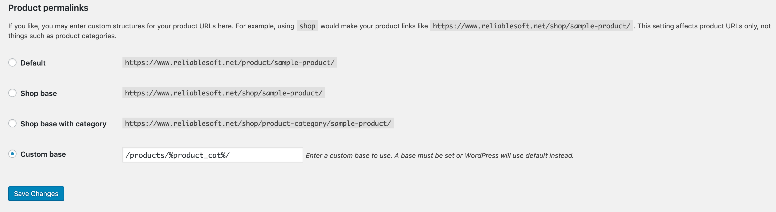 WooCommerce Permalink Settings
