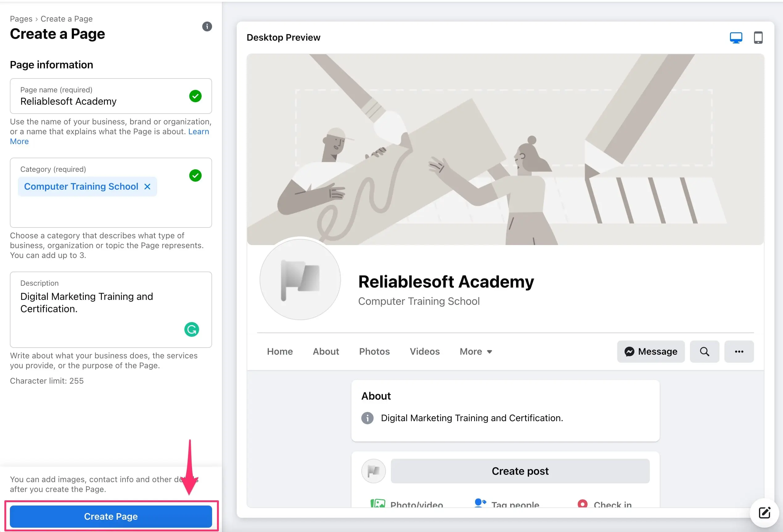 Click the "Create Page" button.