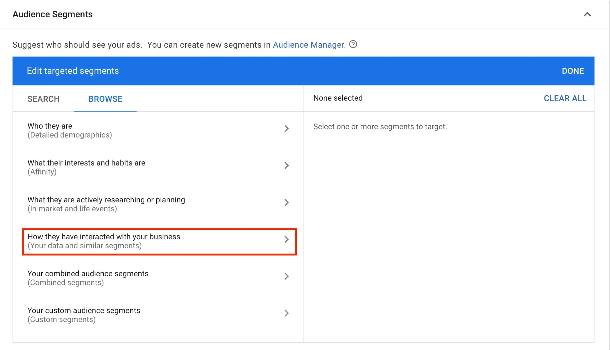 Select "How they have interacted with your business"