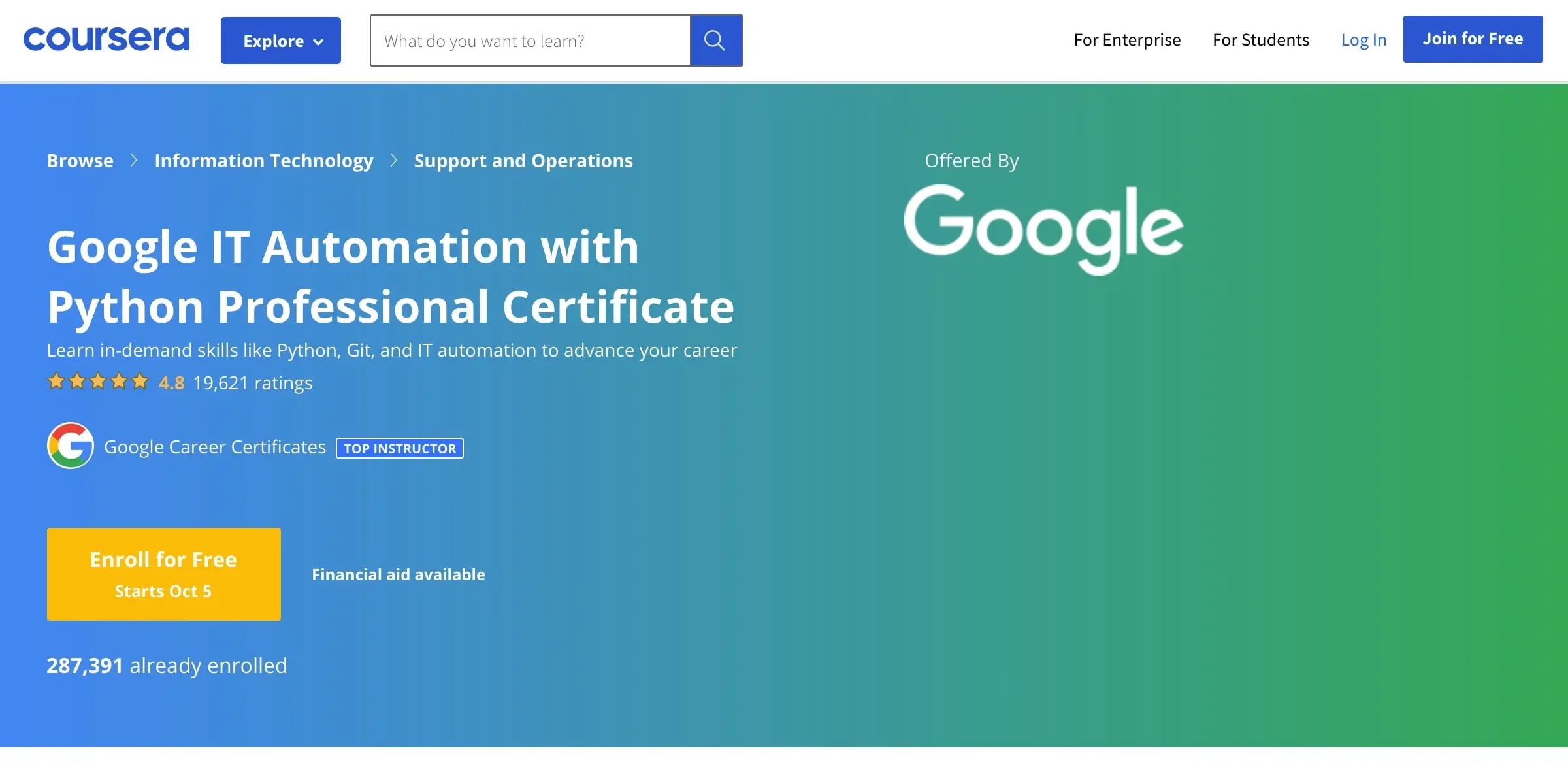Google IT Automation With Python Professional Certificate